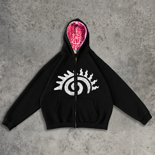 ICON PINK CHEETAH ZIP UP BLACK